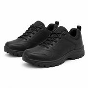 Black Rugged Flex Leather-Look Trail Shoes on a white background