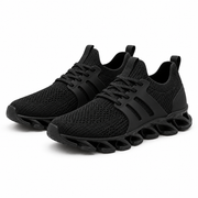 Black Flex-Blade Knit Running Shoes on a white background